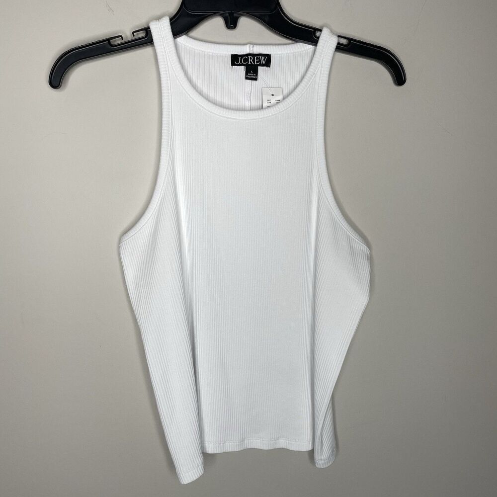 J.CREW Tank Top Women Large Favorite Vintage Rib NEW Crisp White BH925